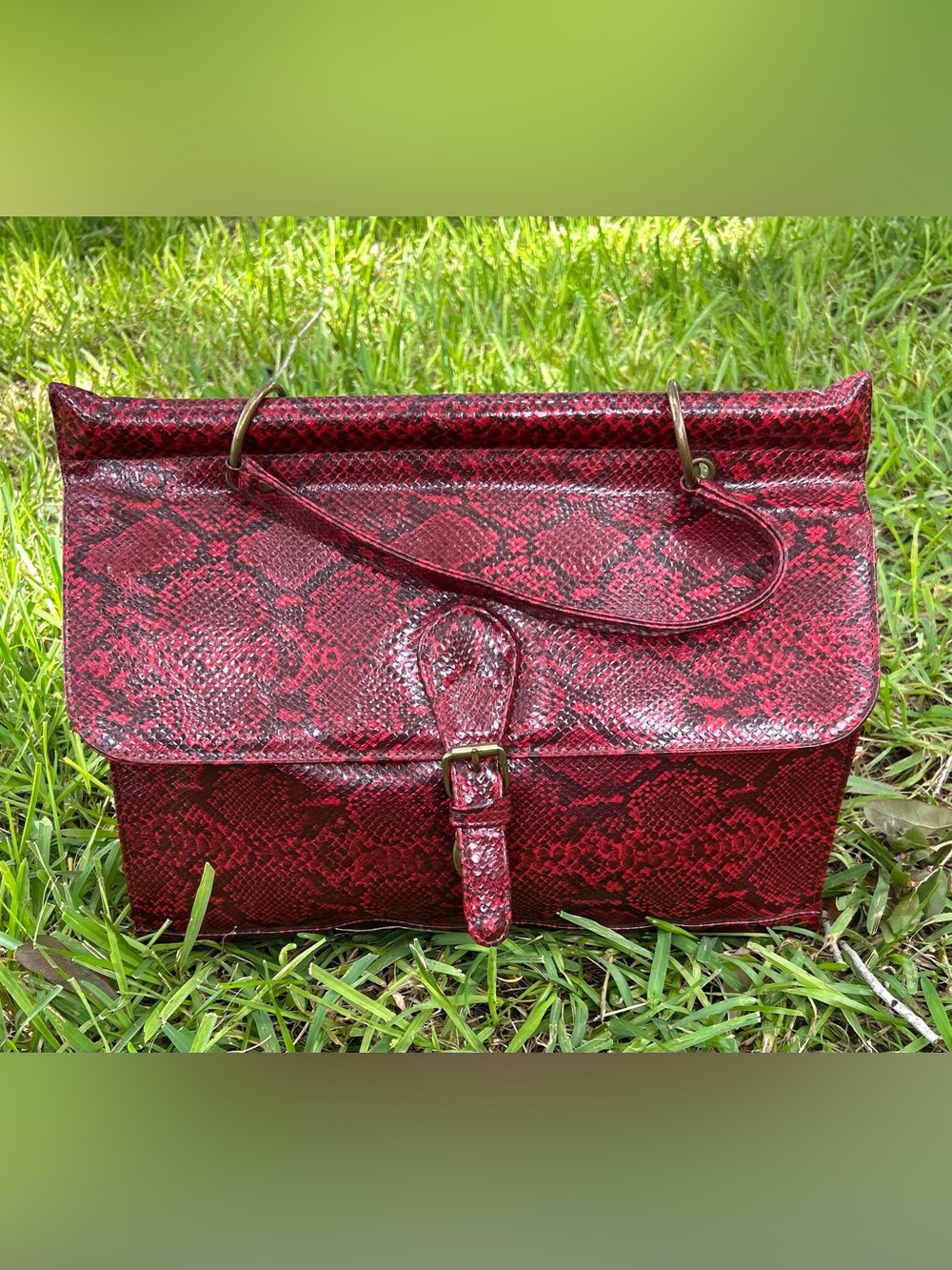 Vintage Messages Red Snake-Print Women's Brief Bag